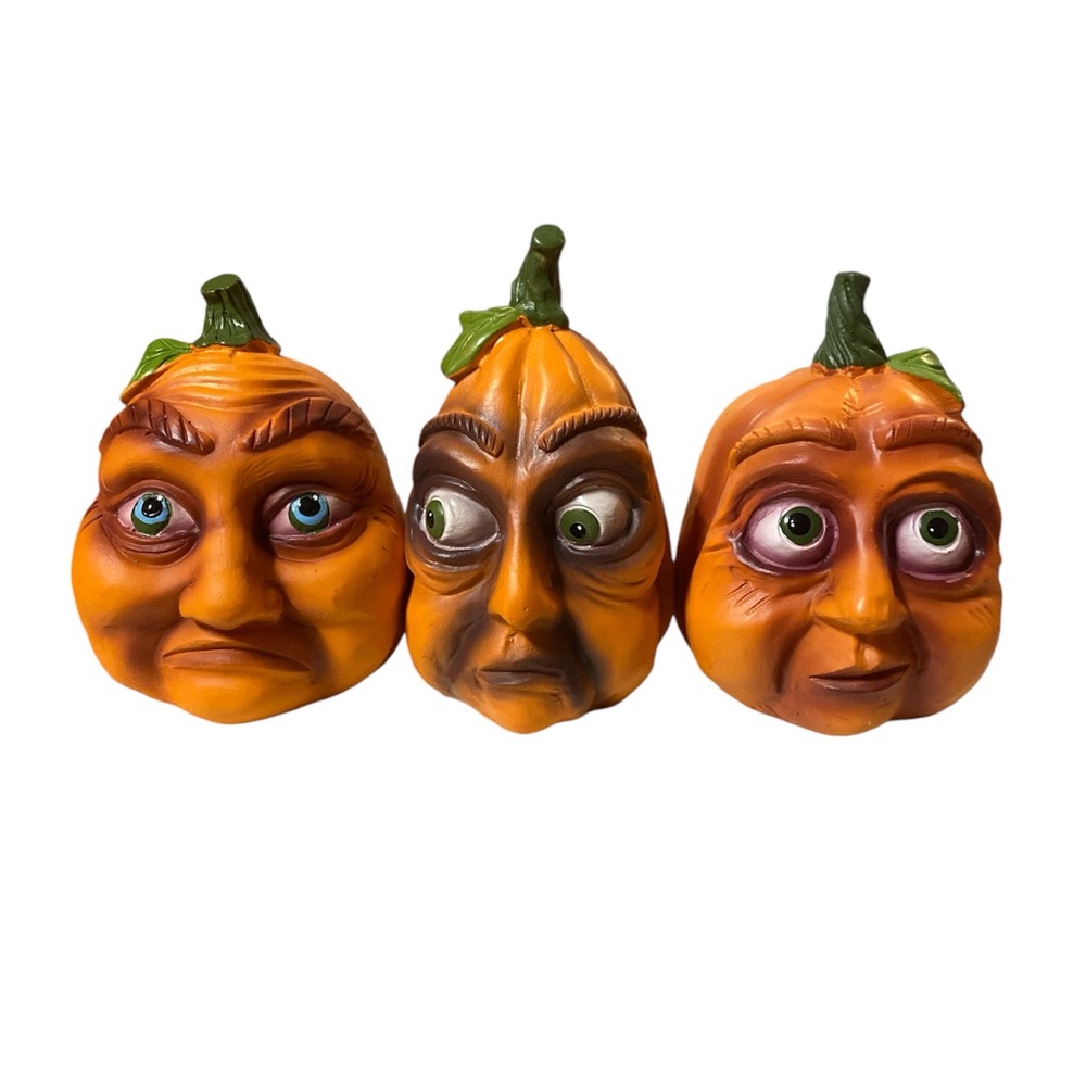 Expressive Pumpkin Lot Of 3 Halloween Decorations 6-7 inch